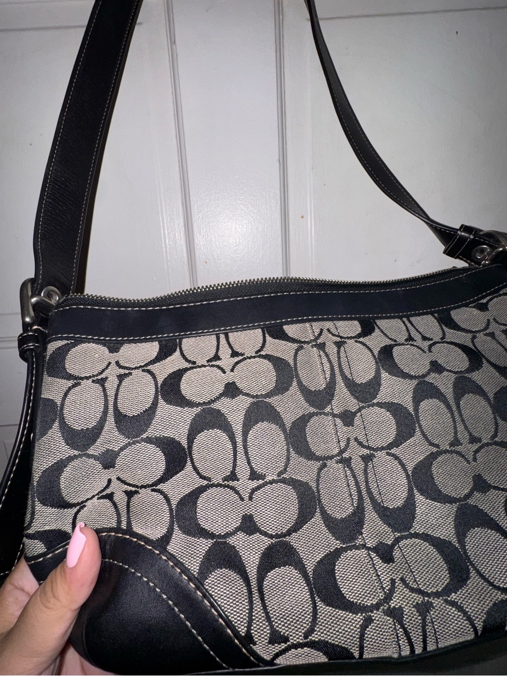 Coach Monogram Shoulder Bag in Black and Gray